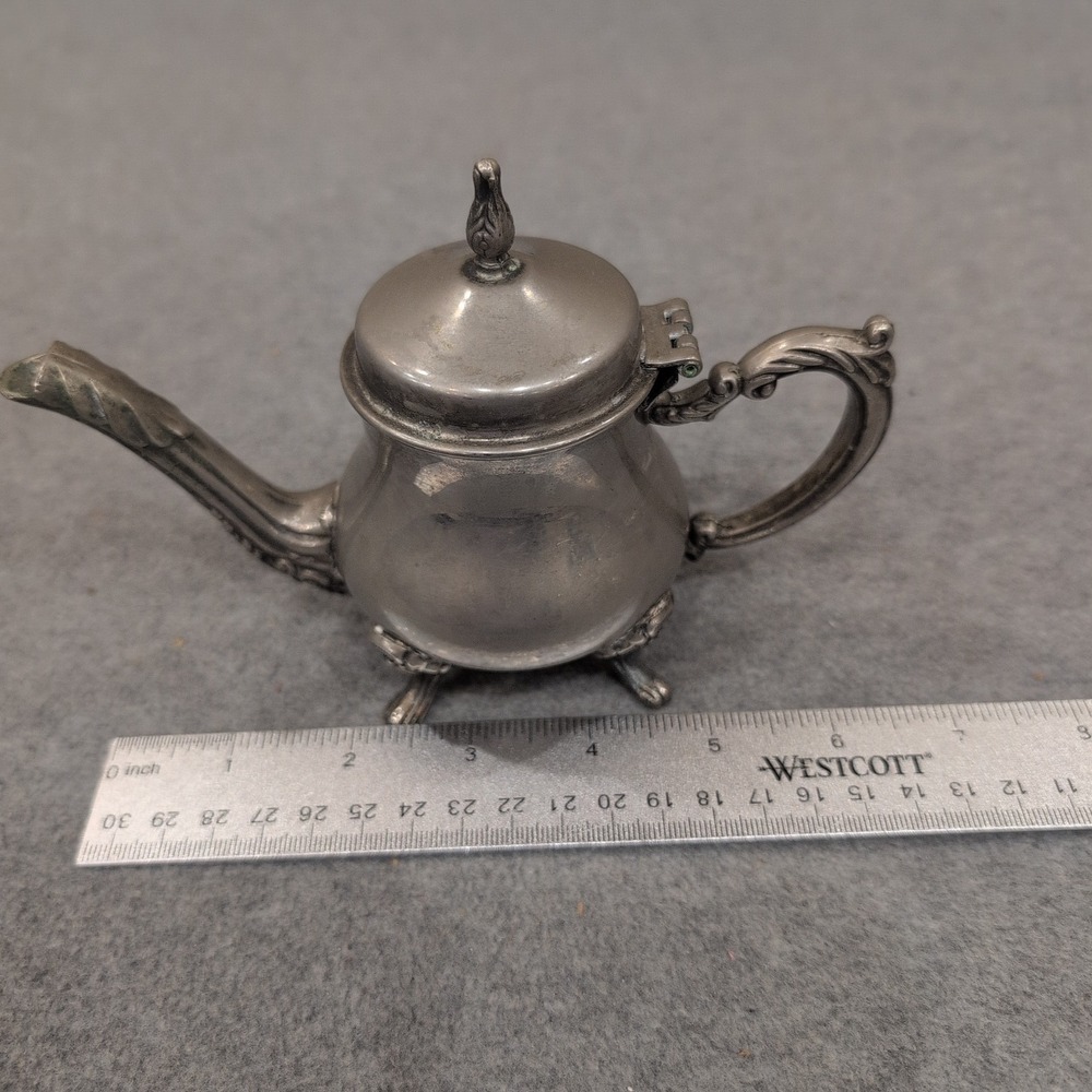 Vintage Miniature Silver Tone Footed Teapot Hinged Lid Ornate‎ Collectible Decor - Picture 10 of 10